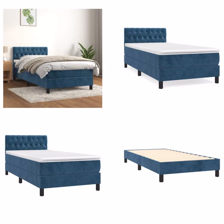 vidaXL Letto a molle con materasso blu scuro 90x200 cm in velluto - Letto a molle - Boxspringbetten - Bett - Schlafzimmermöbel
