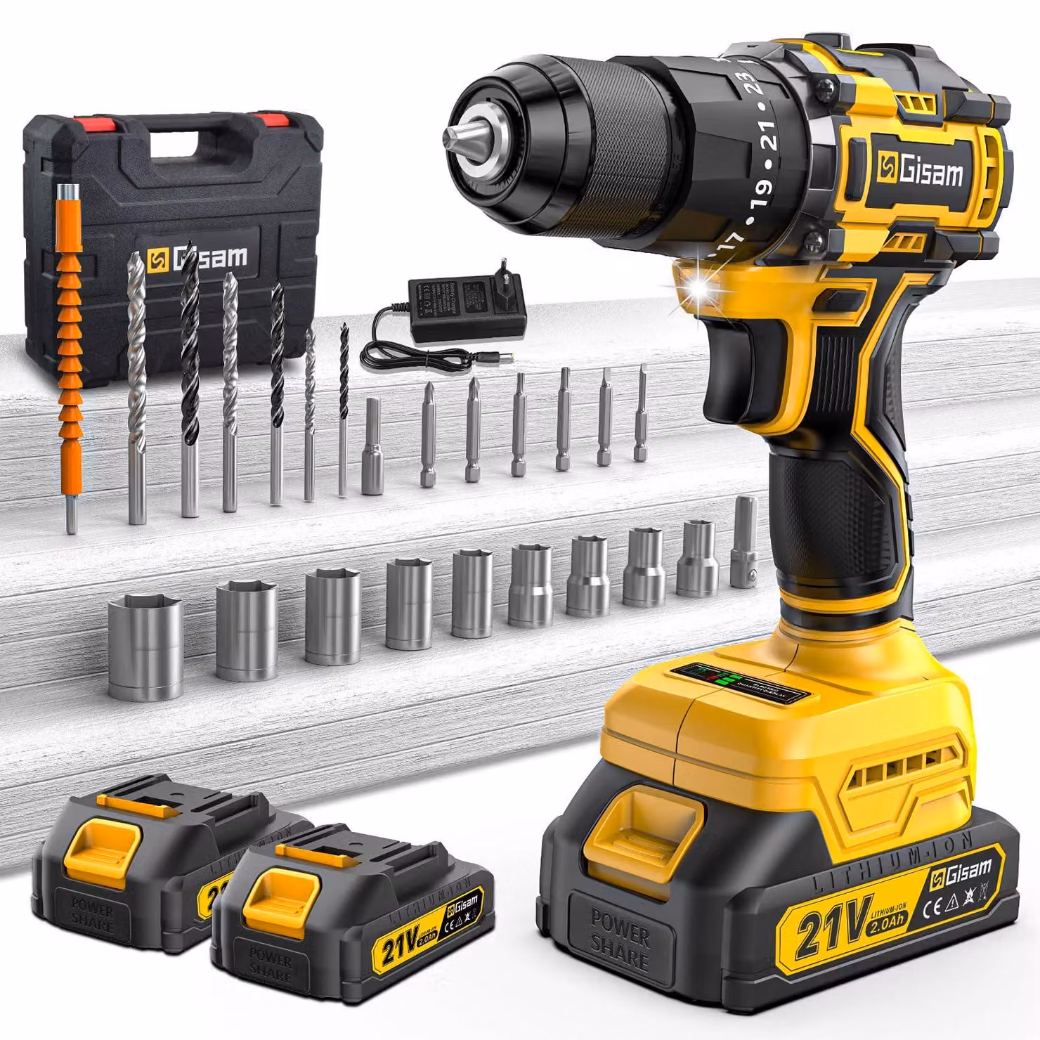 Avvitatore a batteria, 21 V, 2 batterie da 2,0 Ah, coppia di 55 Nm, 23 + 3 livelli di coppia, mandrino autoserrante da 10 mm
