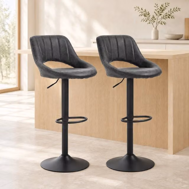 Set di 2 sgabelli da bar 44x49x90-110 cm regolabili e girevoli in similpelle grigia