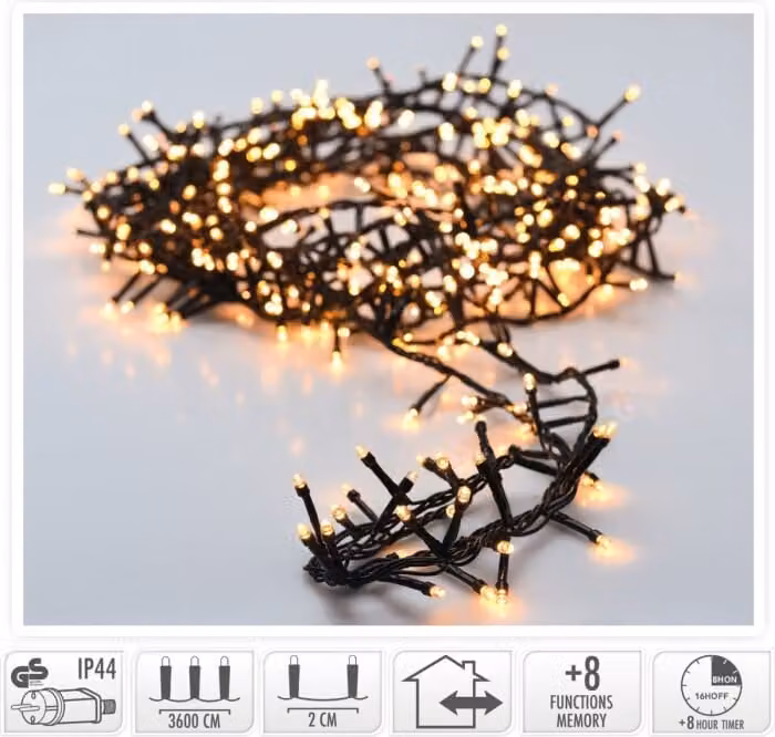Microcluster | Catena luminosa di Natale | 1800 LED - 36 m - Bianco extra caldo - Timer e funzioni luminose
