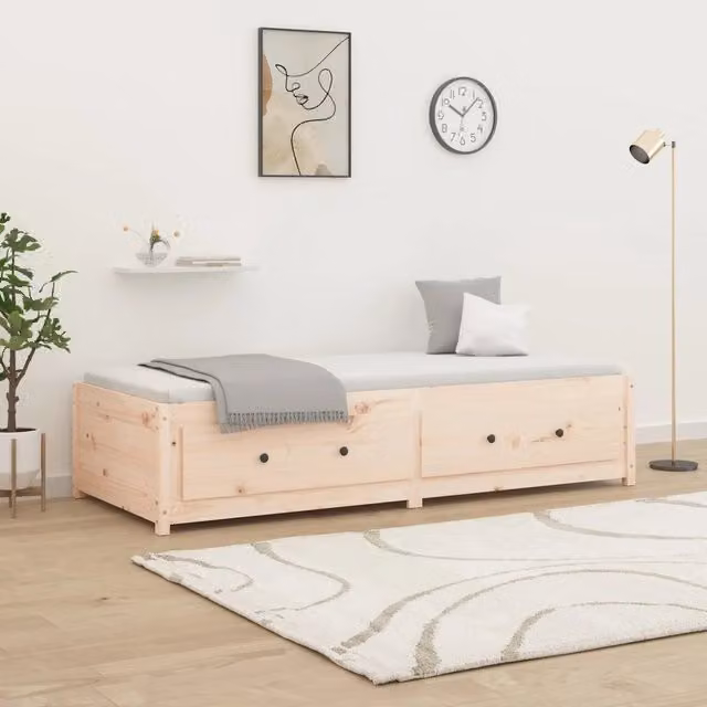 Letto singolo dormeuse vidaXL in legno massello di pino rustico con cassetti beige L/P/H: 190 x 90 x 95,5 cm