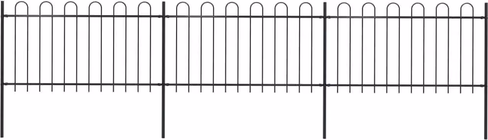 Recinzione da Giardino con Parte Superiore ad Anello in Acciaio 537x100 cm Nera