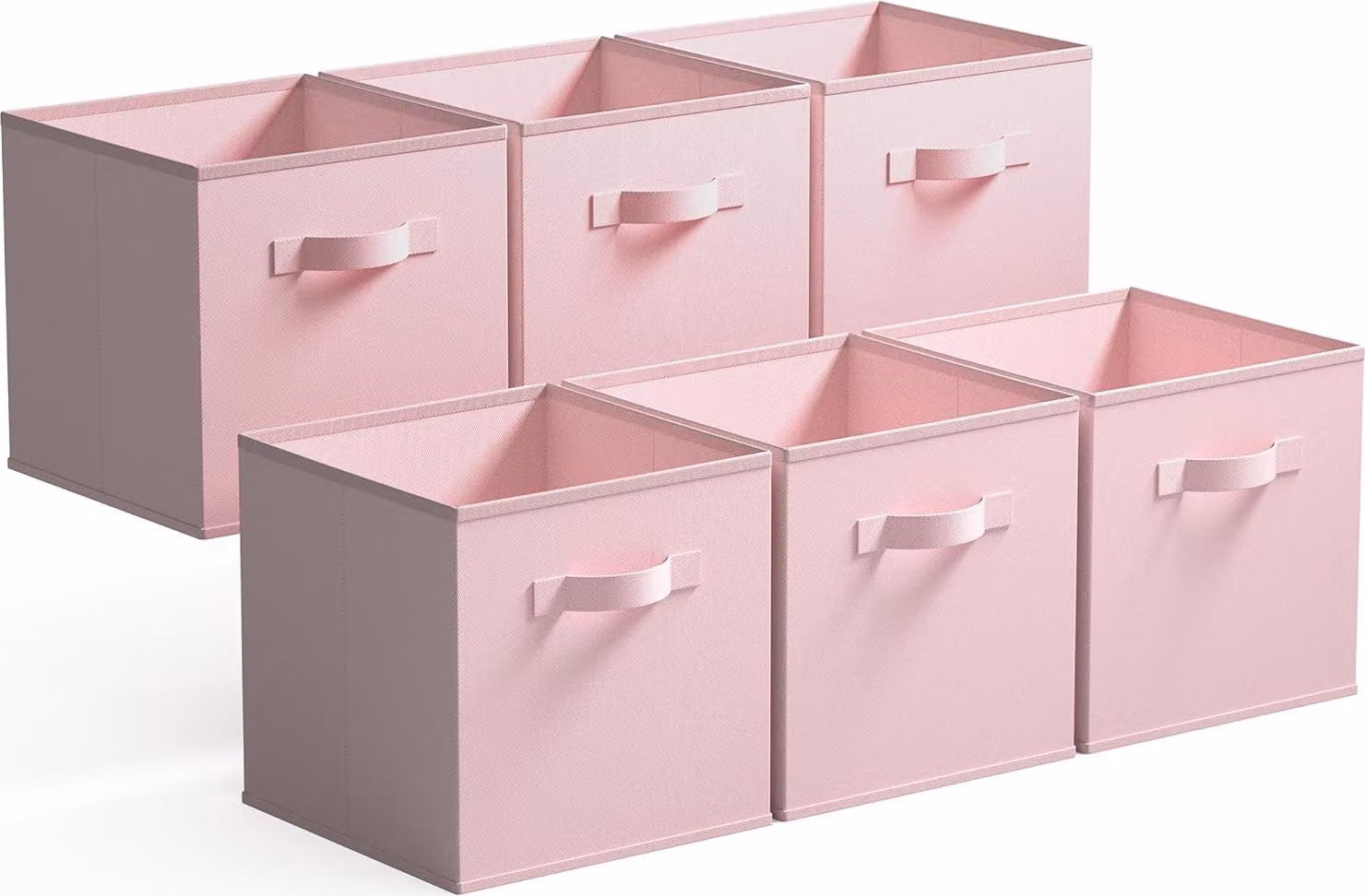 Scatole contenitore pieghevoli, 6 pezzi, 27 x 27 cm, realizzate in tessuto, colore rosa, ideali per la cameretta dei bambini