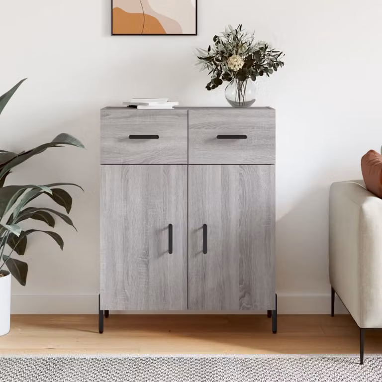 Credenza moderna vidaXL in legno e metallo, Grigio Sonoma, L: 69,5 cm, P: 34 cm, H: 90 cm