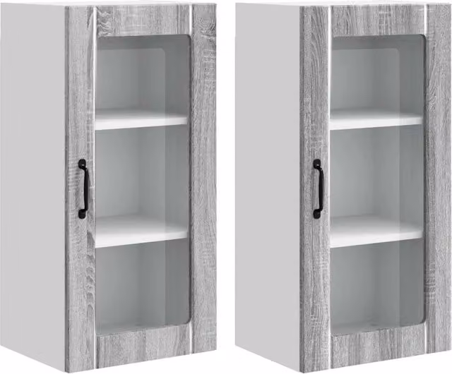 Set di 2 pensili da cucina moderni con 6 ripiani pratico spazio di archiviazione 40 x 31 x 80 cm in legno grigio sonoma 02_0054342