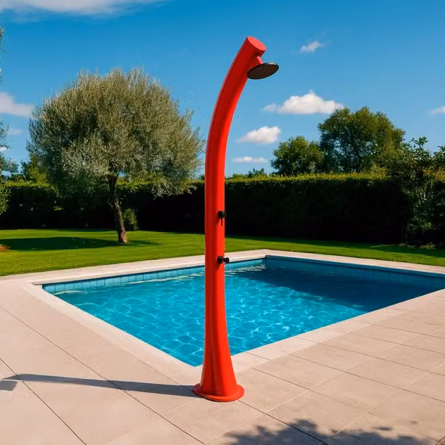 Starmatrix Rioxxl Doccia Solare Curva In Polietilene Da 40 Litri Ideale Per Giardino Rosso Soffione Rotondo Cm Serbatoio 40 Litri Con Lavapiedi