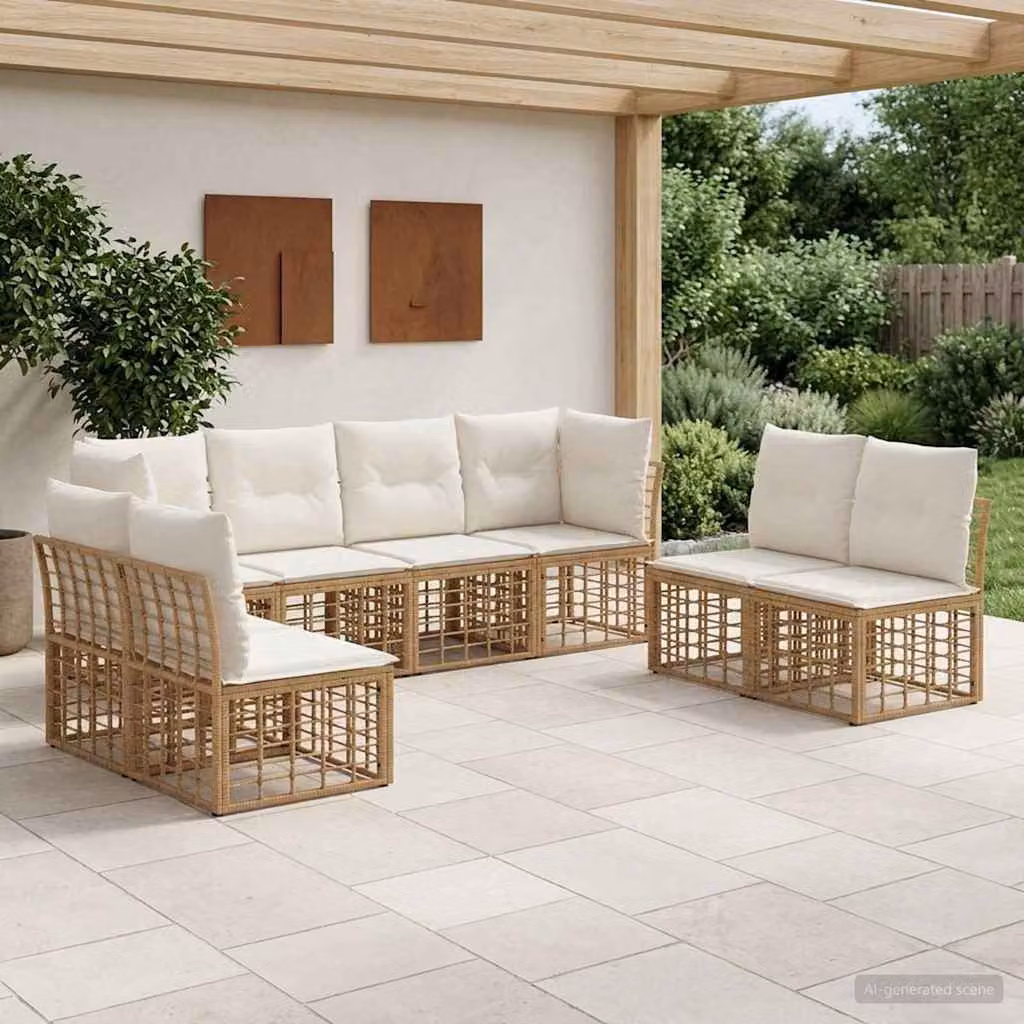 Set di divani da esterno vidaXL in polyrattan con cuscini beige e marrone per giardino e terrazza