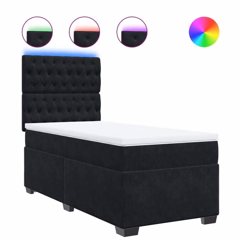 Giroletto a Molle con Materasso Nero 80x200 cm in Velluto
