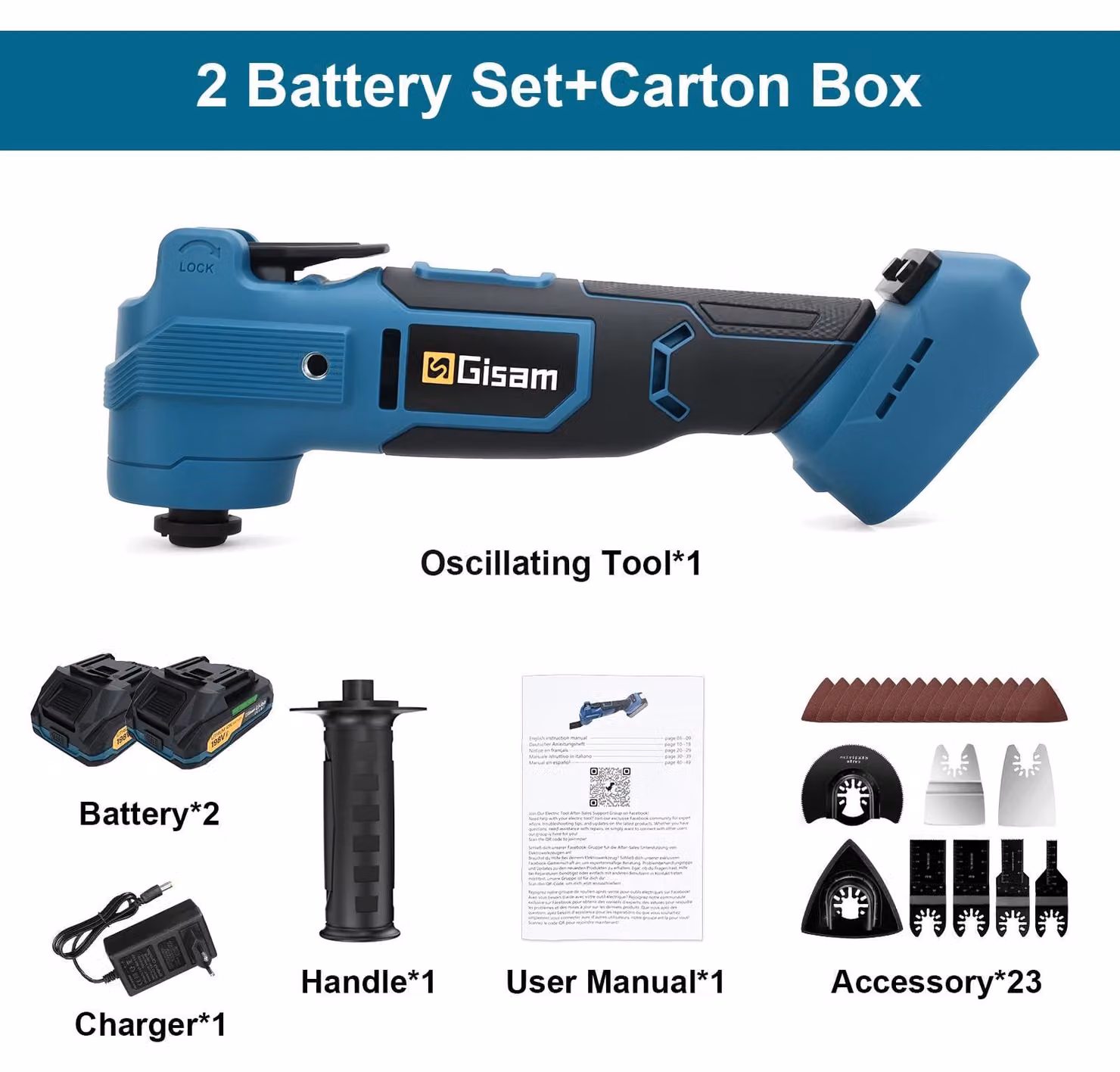 Trapano multifunzione cordless - Utensile multifunzione oscillante da 18V - Motore brushless - 20000 oscillazioni al minuto - Ideale per tagliare legno e metallo - Set con 2 batterie