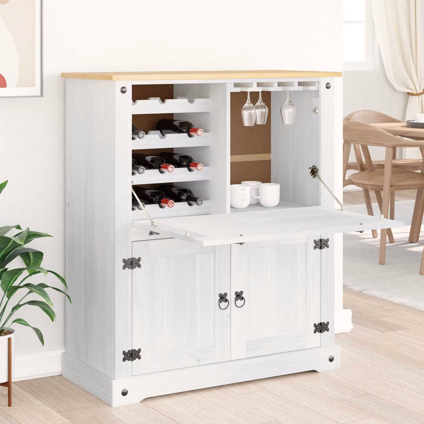 Mobile porta vino vidaXL in pino massello bianco L 97 cm, P 45 cm, H 114 cm