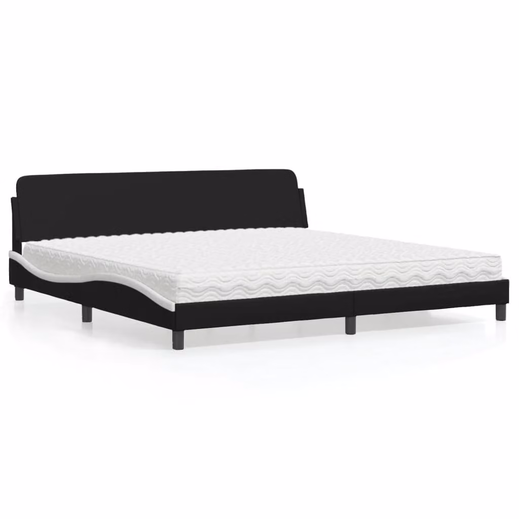 Letto con Materasso Dover Nero e Bianco 200x200cm in Pelle finta