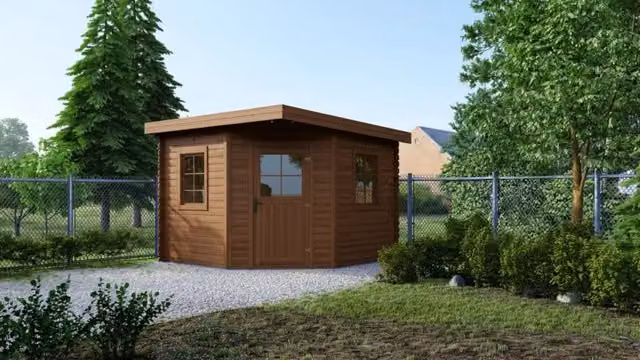 Casetta da giardino in legno ALTANKA modello DOM753 marrone con spessore 28mm e superficie di 8m2, L/P/H: 3 x 3 x 2,32 m