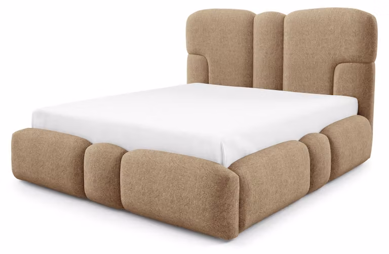 Letto imbottito con contenitore a cassettiera, colore beige quartz, dimensioni 160 x 200 cm