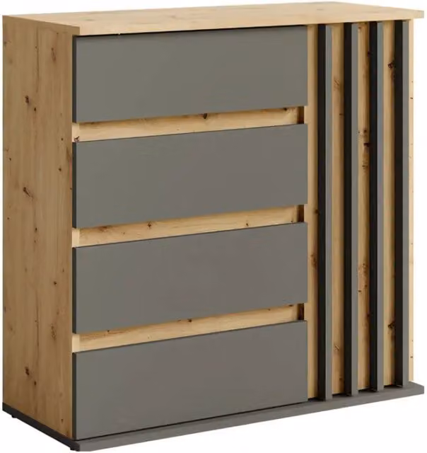 Cassettiera 1 porta e 4 cassetti - rovere e grigio - Collezione Mone