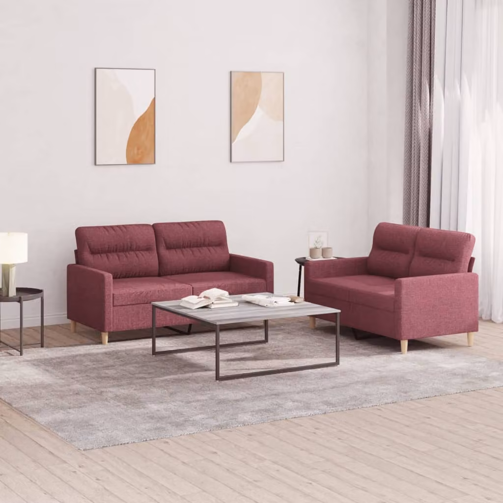 Set di 2 divani vidaXL in tessuto rosso con cuscini per soggiorno in stile moderno