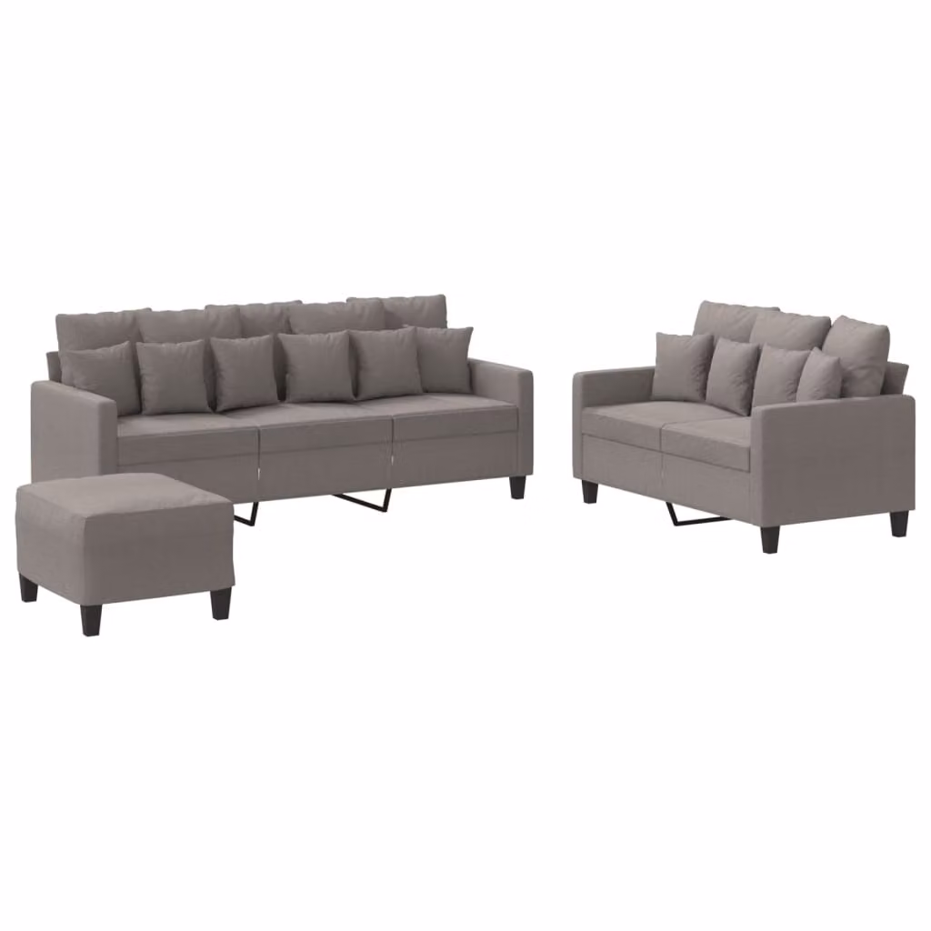 Set di Divani 3 pz con Cuscini Tortora in Tessuto
