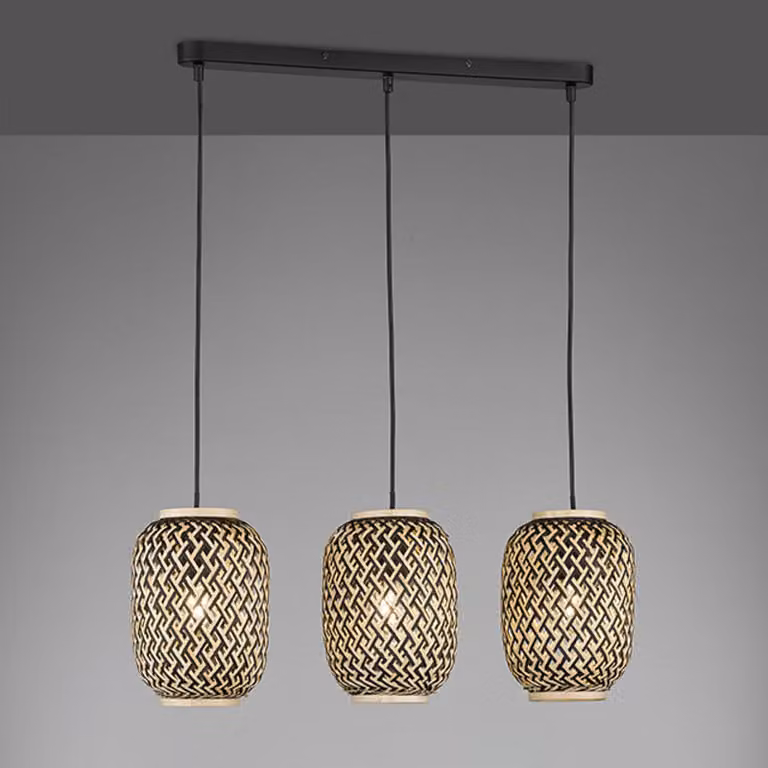 FISCHER & HONSEL Lampada a sospensione Hummel, dimmerabile, Legno chiaro, Soggiorno / Sala da pranzo, bambù, Lampada a sospensione