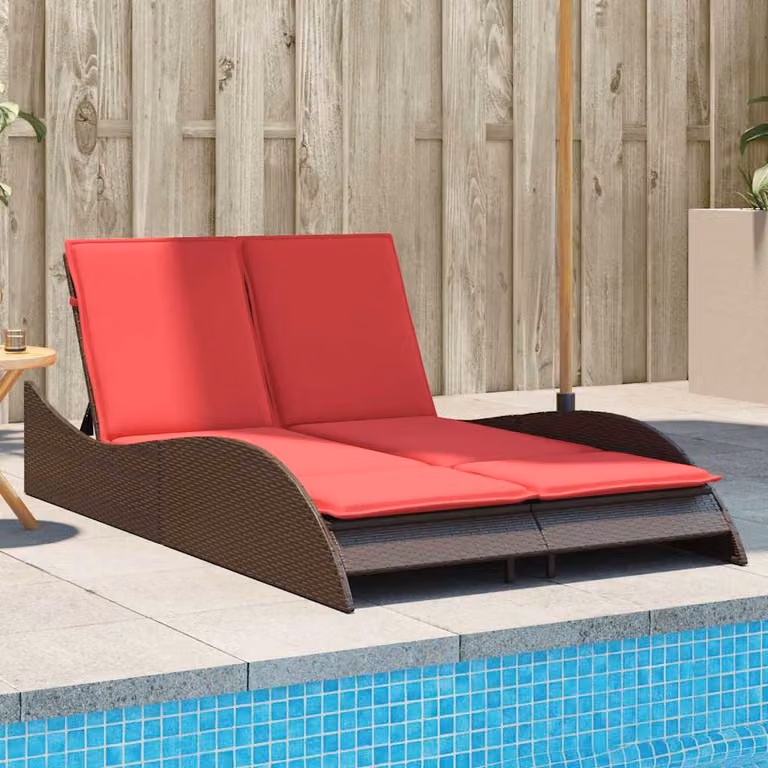 vidaXL Lettino Prendisole in Polyrattan Marrone con Cuscini e Poggiatesta Regolabile L: 114 cm, P: 205 cm, H: 73 cm
