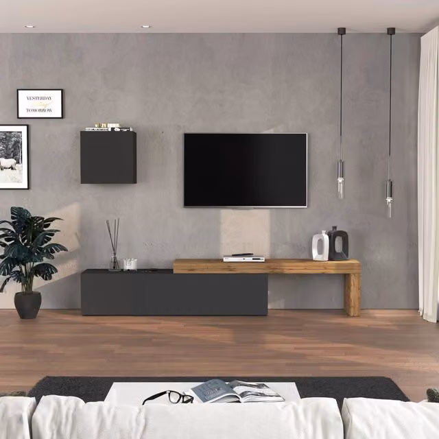 WHOUS Parete attrezzata Chronos set soggiorno antracite opaco e rovere 190/350x40 cm