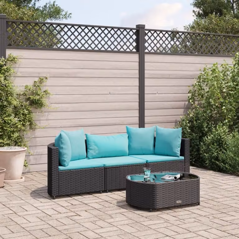 Maison Exclusive - Set Divani da Giardino 4 pz con Cuscini Nero in Polyrattan