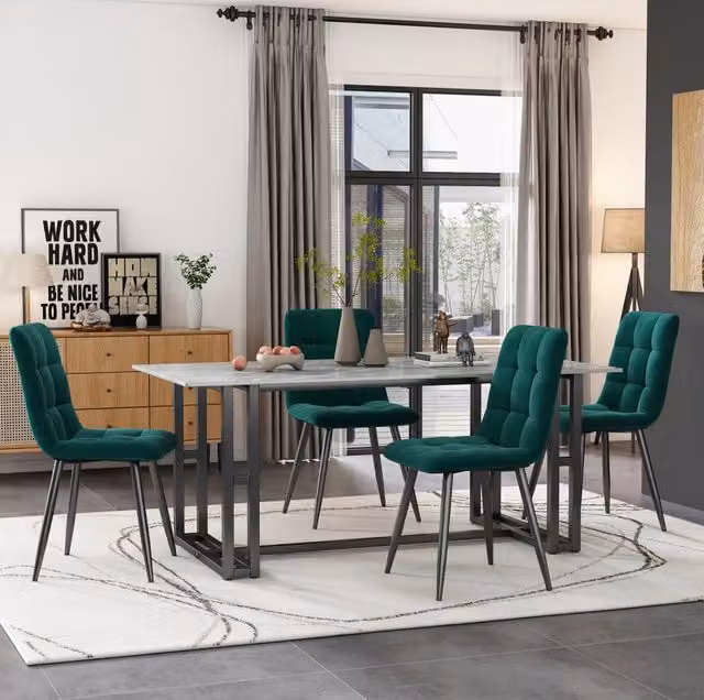 Set 4 sedie da pranzo ULEVR 44x41x86 cm imbottite in velluto verde con schienale e gambe in metallo