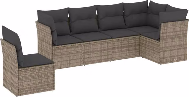 Set Divano da Giardino 6 pz | Set Salotto da Giardino con Cuscini Grigio in Polyrattan