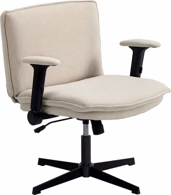 Sedia da ufficio HOMCOM beige con braccioli ribaltabili, sedile largo in tessuto, girevole e con altezza regolabile