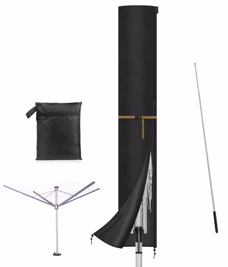 Copertura protettiva per stendibiancheria, dimensioni 200x32 cm, resistente alle intemperie, antivento, con asta e cerniera