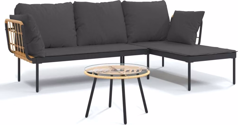 Set Salotto da Giardino 3pz con Cuscini Grigio Scuro Polyrattan