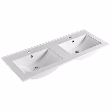 Mereo Keramika - Lavabo doppio Slim, 1210x460 mm, con troppopieno, fori per rubinetti, bianco UC12146D