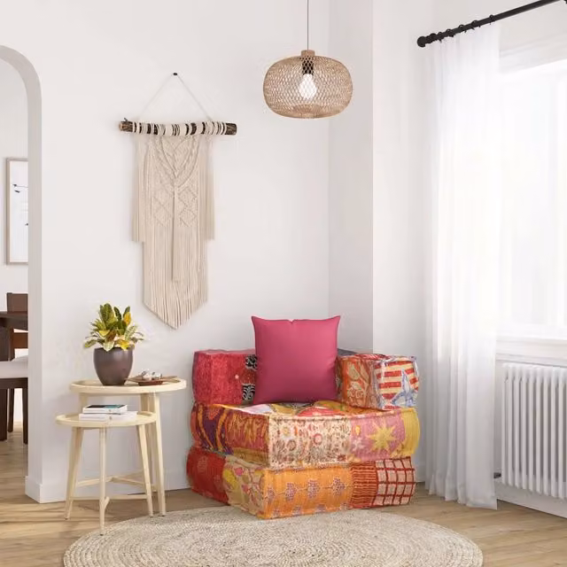 Pouf Modulare Soft Body vidaXL in Tessuto Patchwork Multicolore con Design Boho Abstract L: 70 cm, P: 56 cm, H: 56 cm
