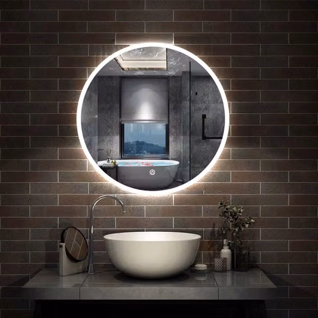 Specchio rotondo Aica Italy con luce LED dimmerabile, funzione antiappannamento e comando touch, colore bianco, Diametro: 90 cm