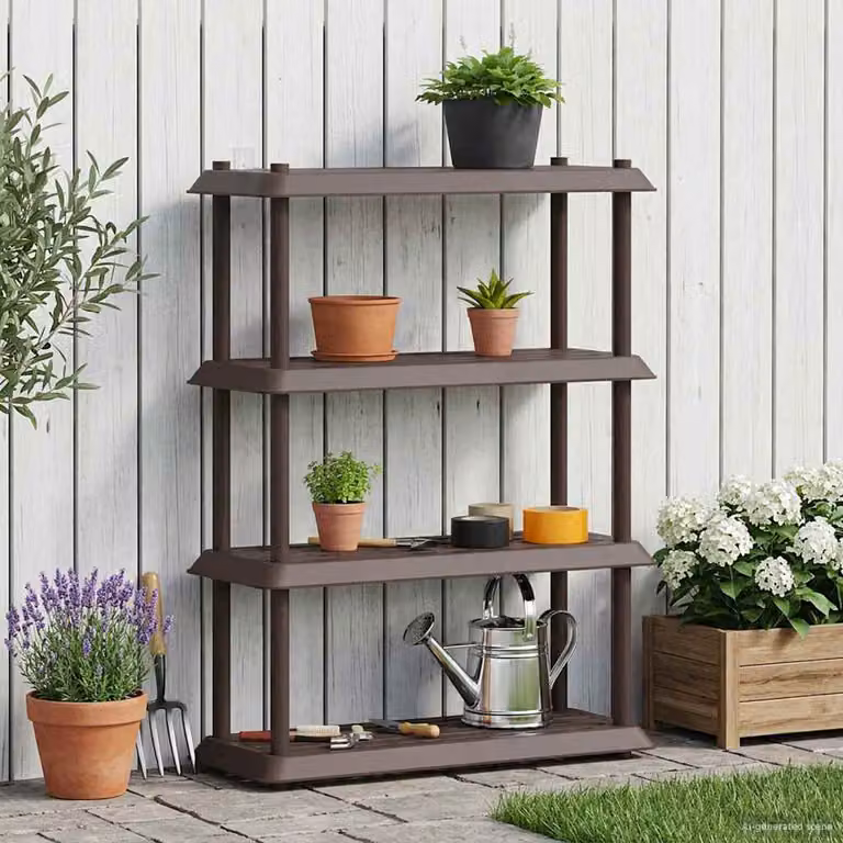 Unità di scaffalatura vidaXL a 4 livelli in plastica marrone L: 100 cm, P: 40 cm, H: 136,5 cm