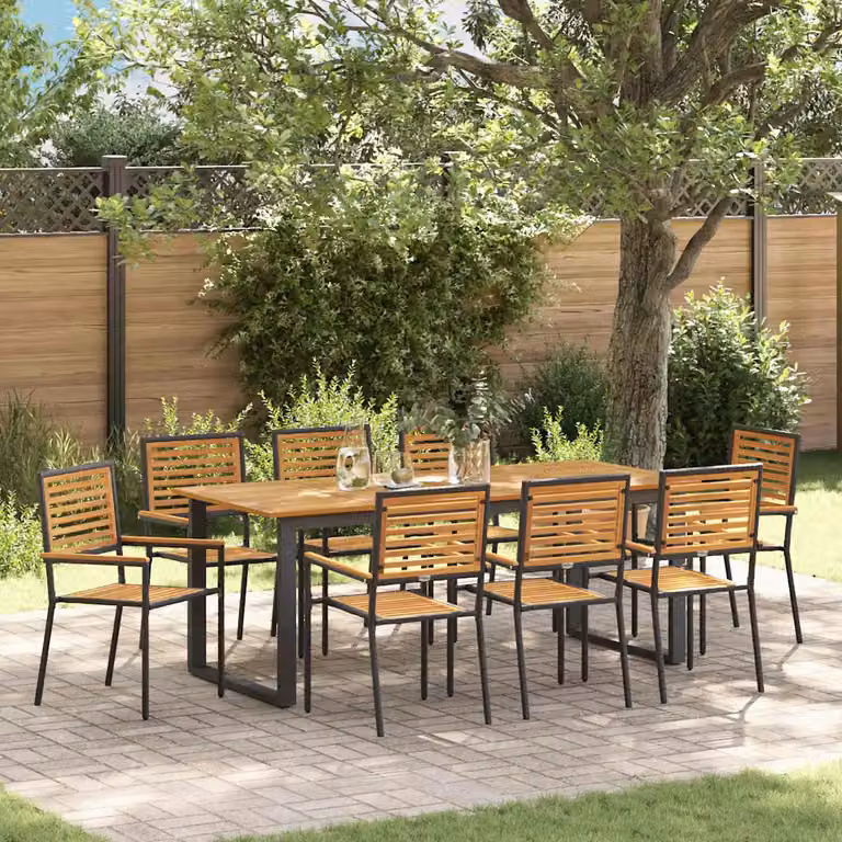 vidaXL Set da Pranzo per Giardino e Terrazzo in Legno di Acacia 9 pz Nero e Marrone