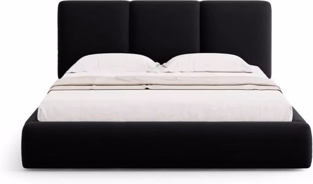 Letto con cassettone e testiera Nicolas di Cosmopolitan Design in velluto nero L/P/H: 180 x 200 x 121 cm