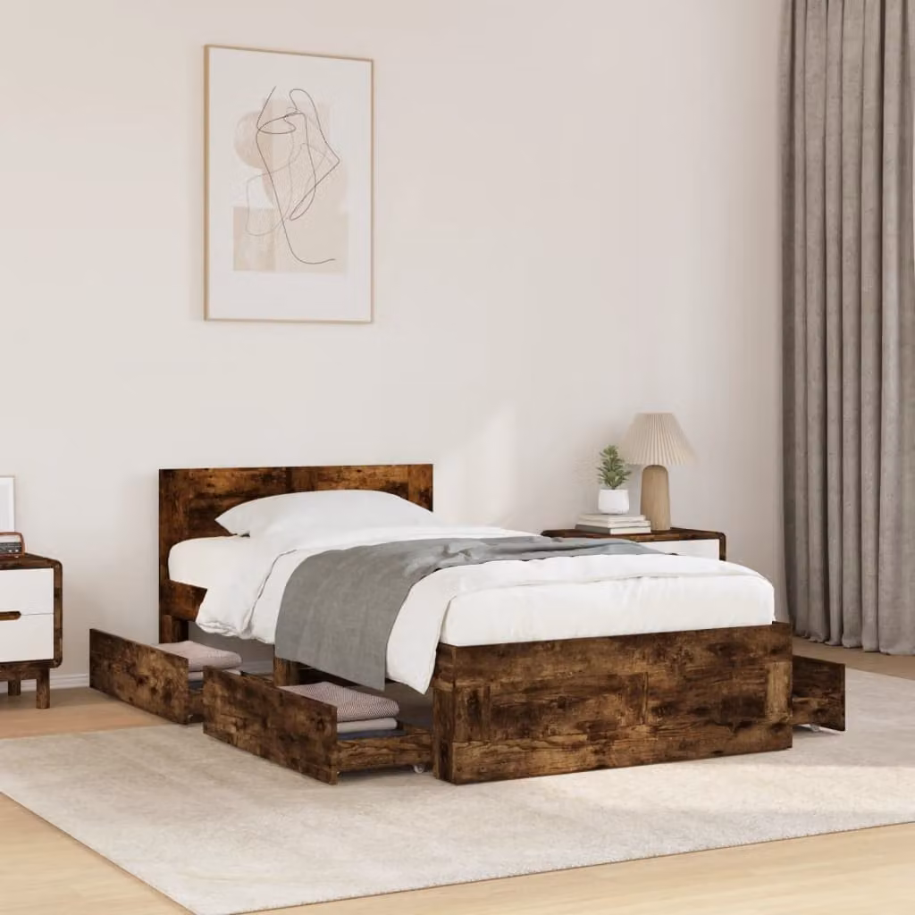 Giroletto con Testiera vidaXL in Legno Multistrato Rovere Fumo L: 193 cm, P: 78 cm, H: 69 cm – 1