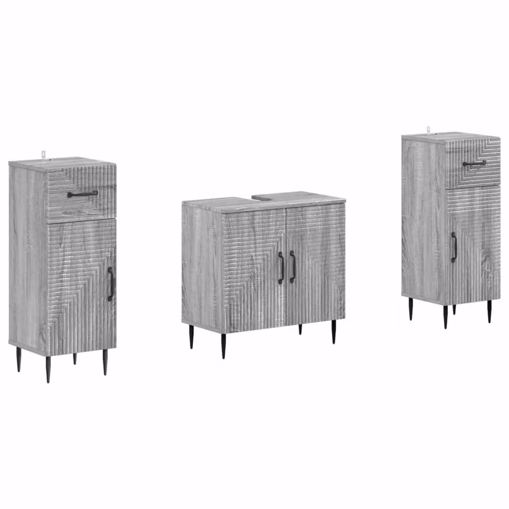 Set di mobili da bagno minimalisti vidaXL in legno grigio opaco composto da 3 pezzi – 2