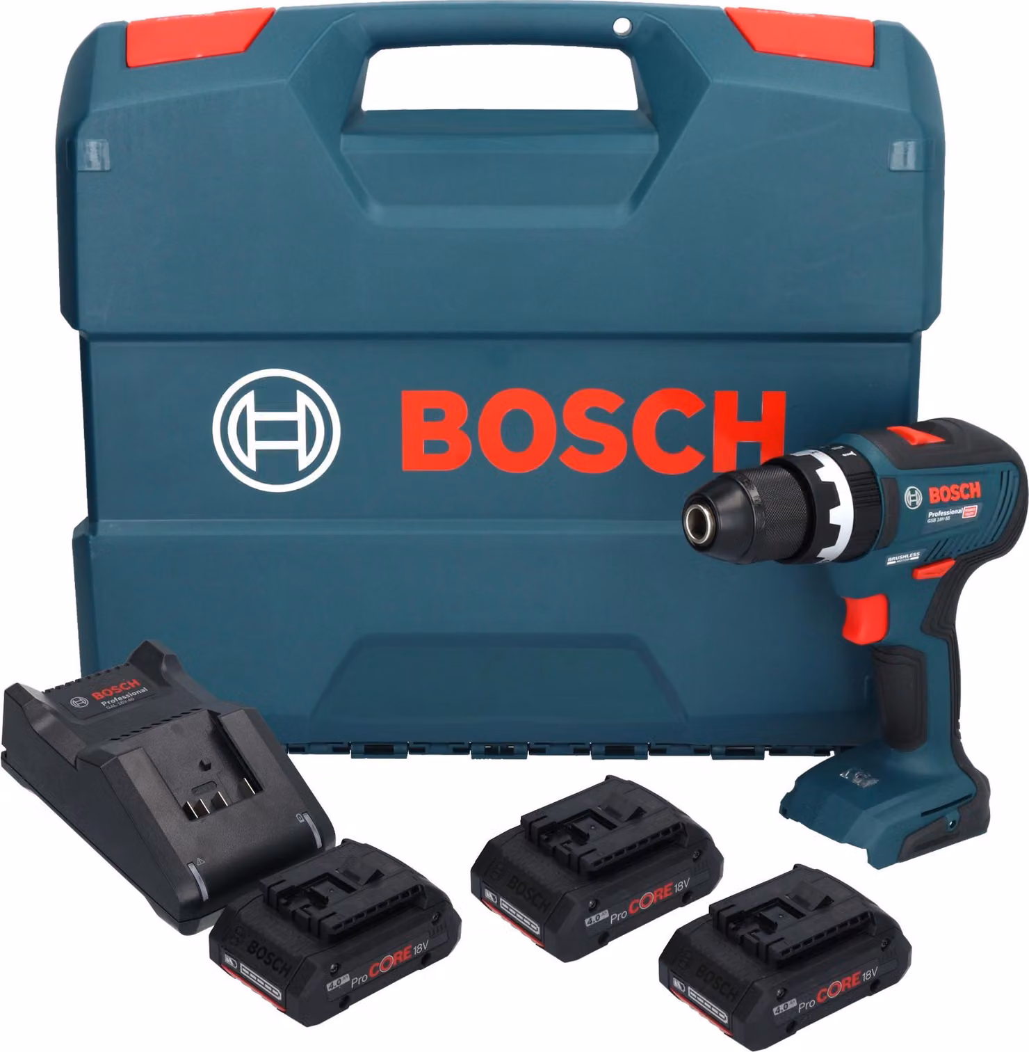 Bosch GSB 18V-55 Professional Trapano avvitatore a percussione a batteria 18 V 55 Nm Brushless ( 0 615 A50 02V ) + 3x batteria ProCORE 4,0 Ah + caricabatterie + valigetta