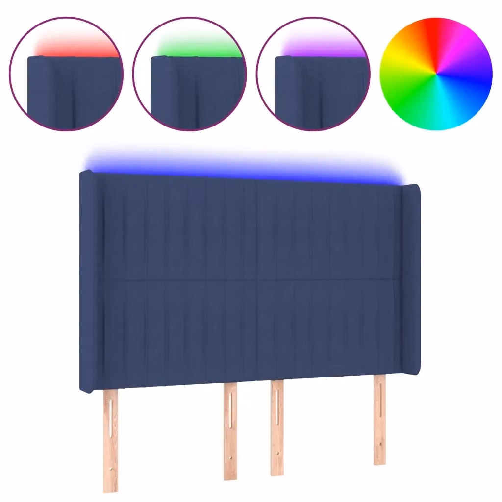 Testiera per letto vidaXL in tessuto blu con illuminazione LED e porta di ricarica USB, L: 147 cm, P: 16 cm, H: 118-128 cm – 2