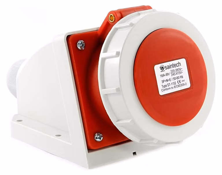Prese a muro per cavi di alimentazione, serie CEE Starkstrom, con spina a muro, 16A, 400V, grado di protezione IP67, 5 poli, con coperchio a vite e coperchio a battente, adatte per uso esterno e campeggio, modello 91643