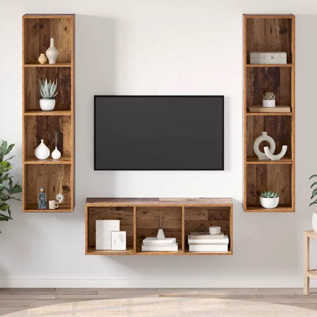 Set mobile TV moderno vidaXL in 3 pezzi color marrone in legno e MDF per soggiorno – 1
