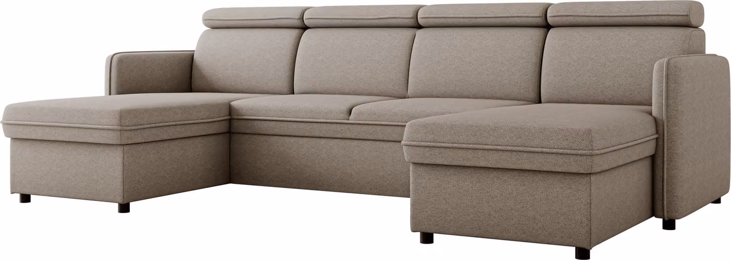 MIRJAN24 Completo salotto Barcelo U, divano ad angolo con due contenitori e funzione letto, poggiatesta regolabili, 284x166x84-96 cm (colore: Enjoy New 03)