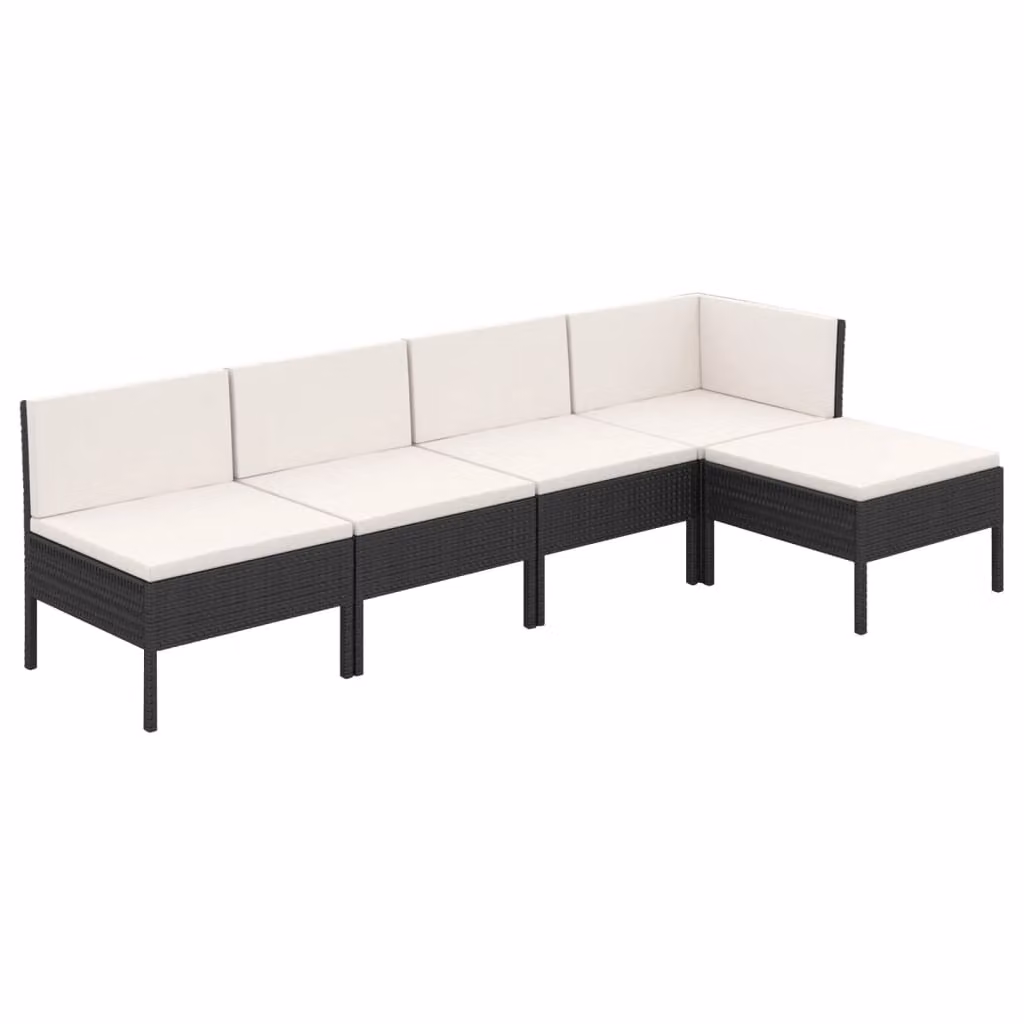 Set Divani da Giardino 5 pz con Cuscini in Polyrattan Nero