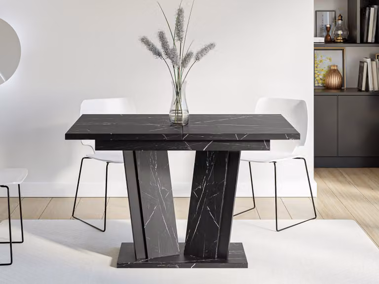 Tavolo da cucina allungabile 120x80 cm FERDEK 2 - marmo nero / nero lucido