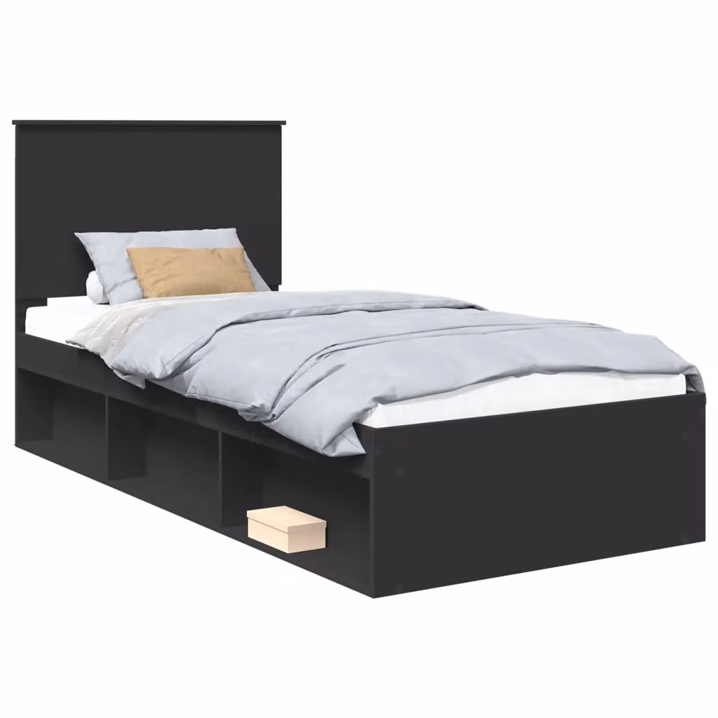 Letto moderno con testiera vidaXL in pino massello e MDF, colore nero, L/P/H: 90 x 190 x 78 cm – 2