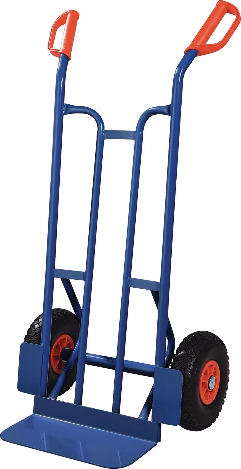 Carrello a mano, altezza 1150 mm, pala L150 x L400 mm, ruote in PU, portata 250 kg, blu zaffiro, RAL 5003