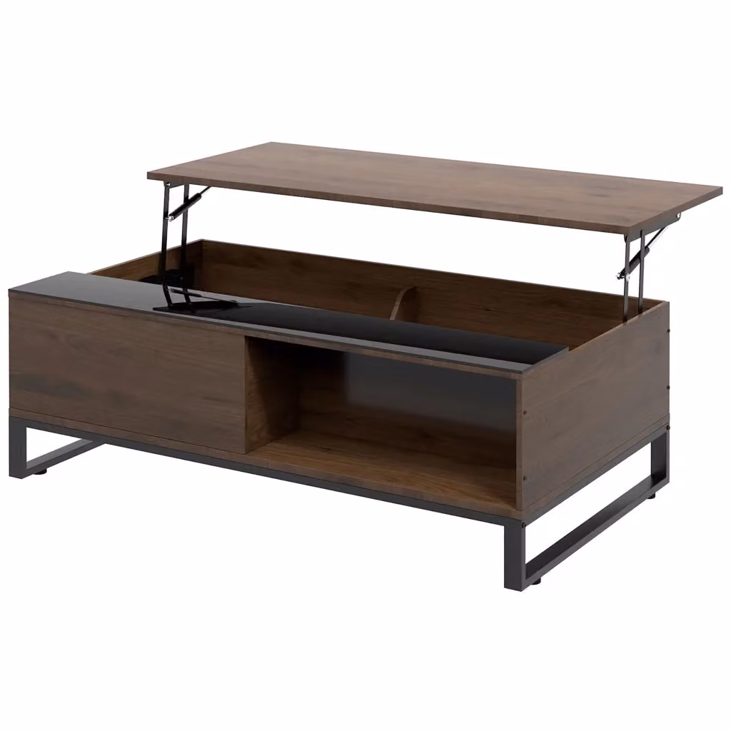 Tavolino da caffè Xylo con funzione sollevabile in effetto noce e struttura in acciaio, L: 102 cm, P: 58 cm, H: 35,5 cm – 2