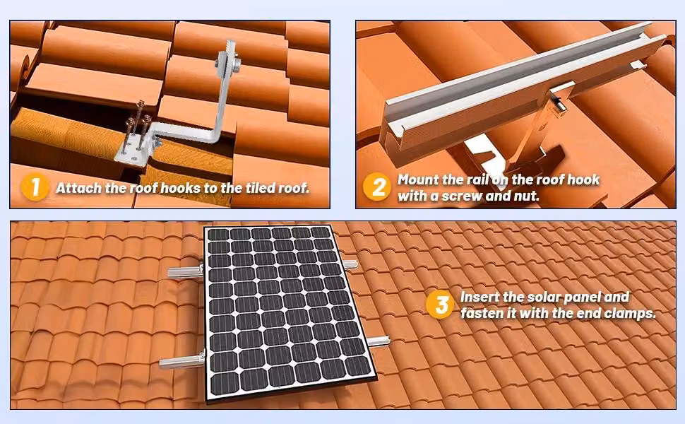 Kit di montaggio per pannelli solari - Supporto a gancio per tegole - Sistema di fissaggio fotovoltaico - 6 pezzi
