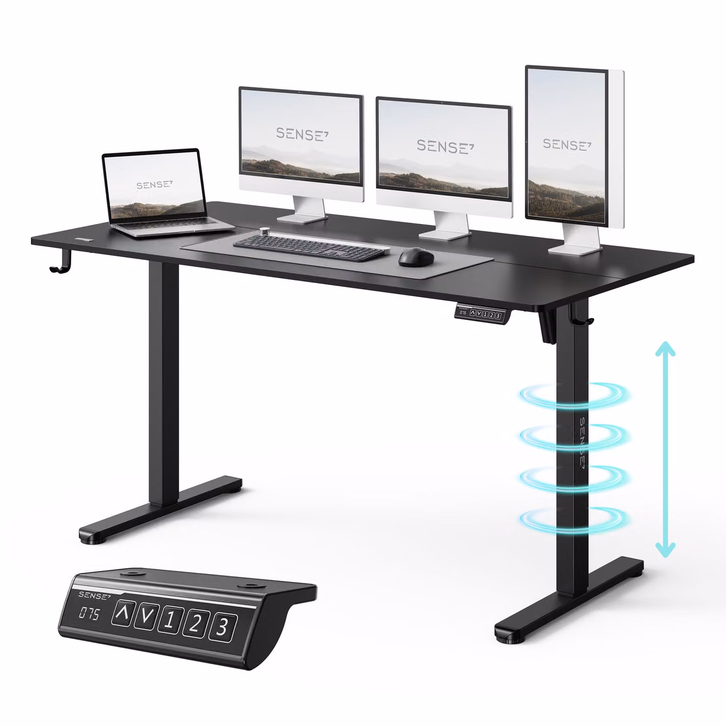 SENSE7 NOJO LIGHT Scrivania regolabile in altezza elettricamente 140x70 cm Nero Tavolo da gaming Tavolo da computer Scrivania in piedi Memory Tavolo da lavoro Configurazione PC