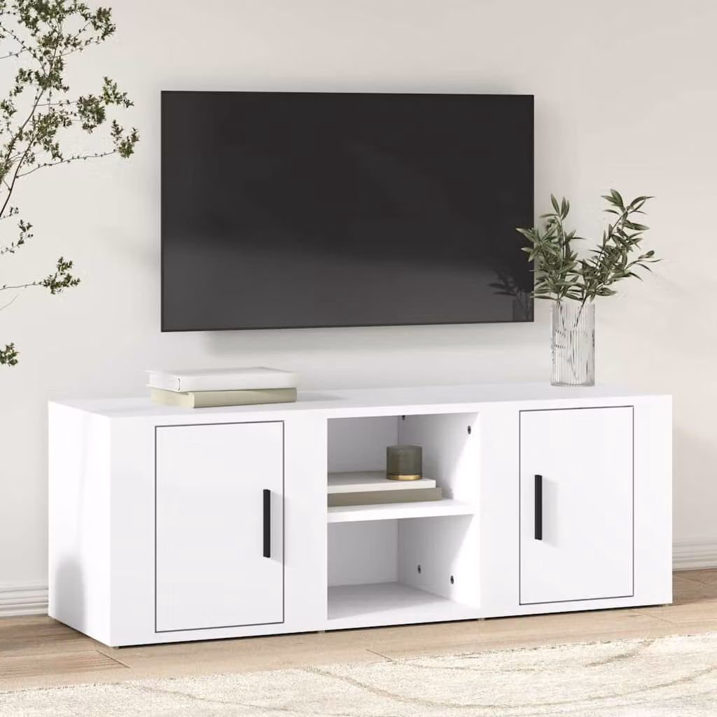 vidaXL Mobile Porta TV Bianco in Legno Multistrato e MDF, L 100 cm x P 31,5 cm x H 35 cm